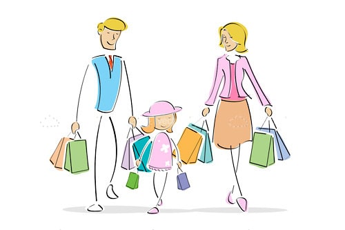 Abstract Family with Shopping Bags